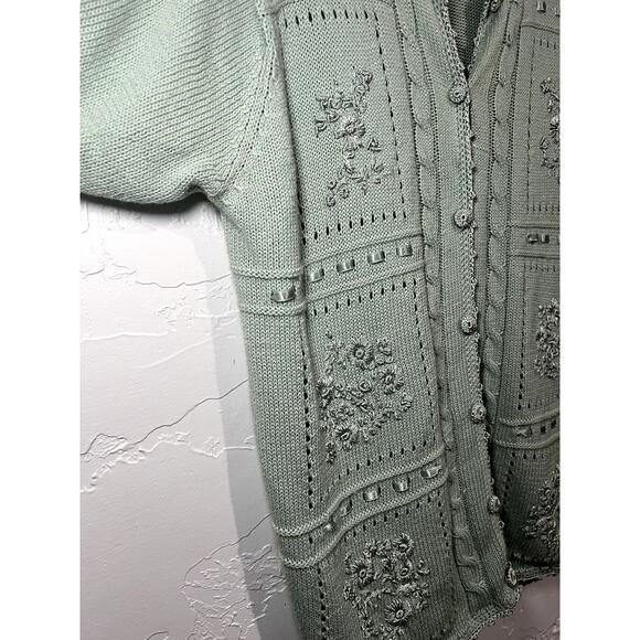 Alfred Dunner vintage embroidered button down short sleeve sweater womens large - Picture 5 of 8